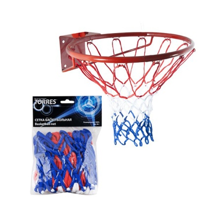 Купить Сетка баскетбольная Torres, нить 4 мм, бело-сине-красная в Барыше 